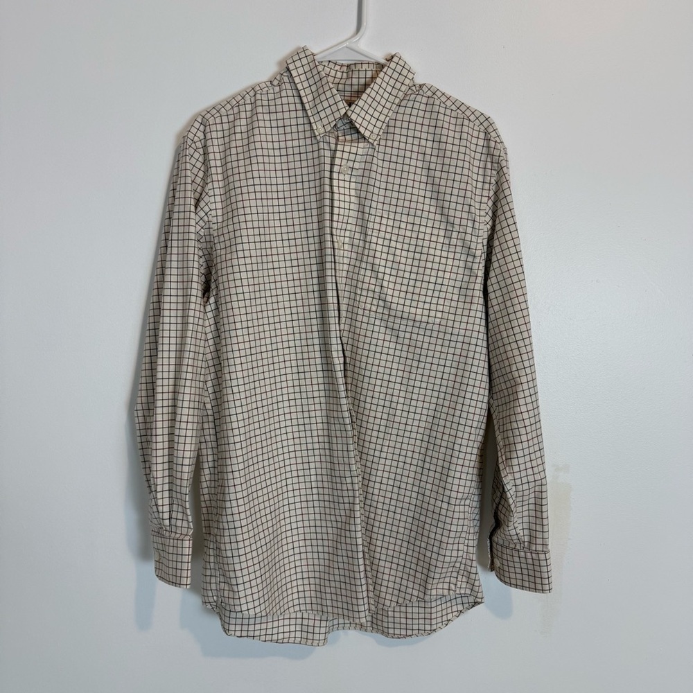 Duluth Trading Co Plaid Long Sleeve Button Down Mens Shirt cotton SZ M cream